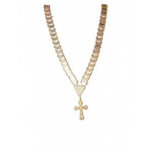 Gold Tone Cross Pendant Necklace with Decorative Chain